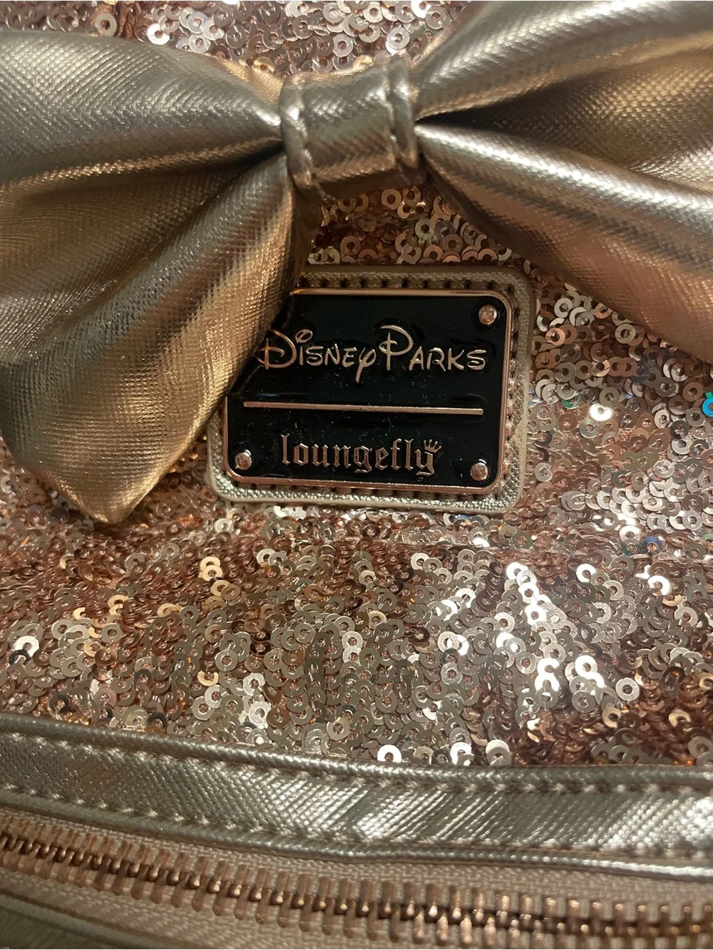 Disney Parks Loungefly Rose Gold Sequined Minnie Mouse Mini Backpack collectible